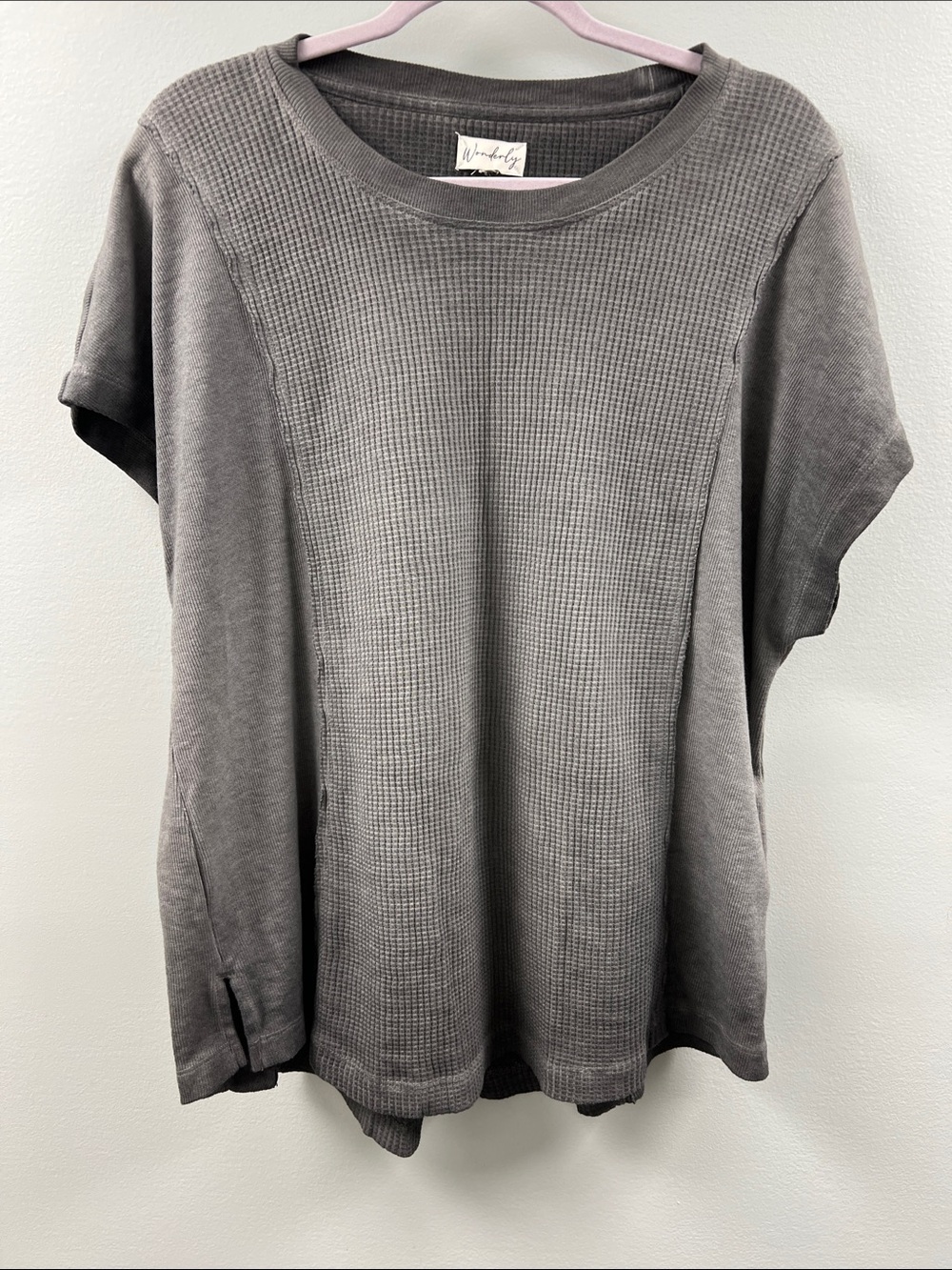 Women's Gray Short Sleeve Waffle Knit Top